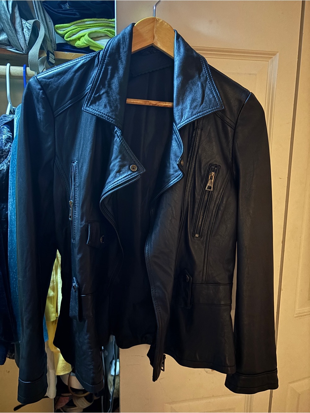 Genuine Black Leather Moto Jacket - Women's size 8